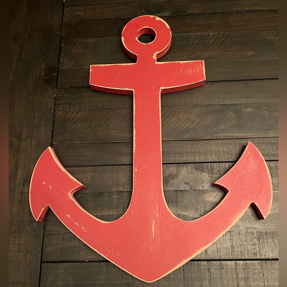 Faux wood red anchor wall art